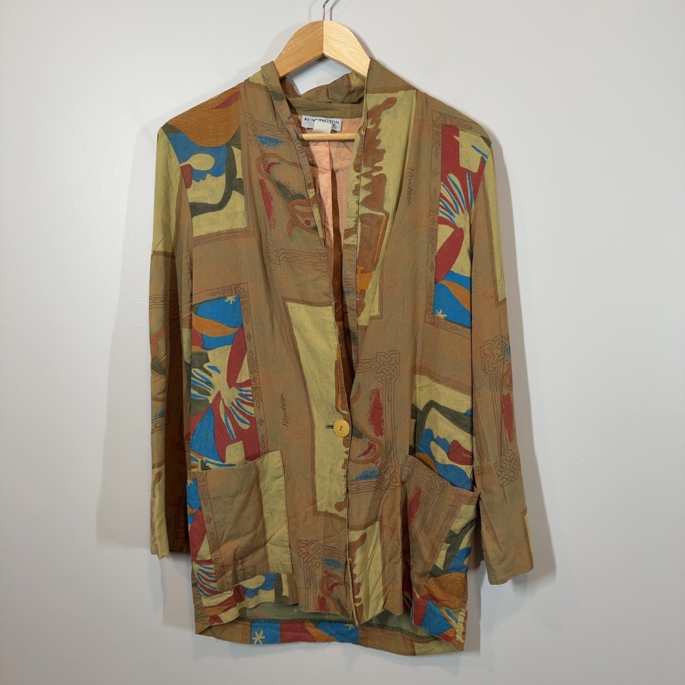 Kensington Square Vintage Abstract Art Print Blazer Jacket USA Made Size L*